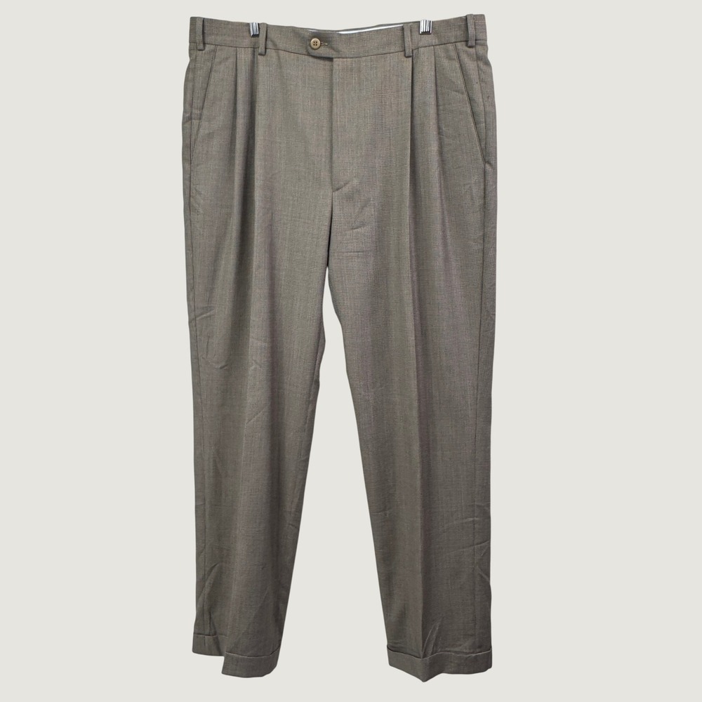 Zanella Bennett Dress Pants 35 Brown Pleated Wool Made in Italy Luxury Business